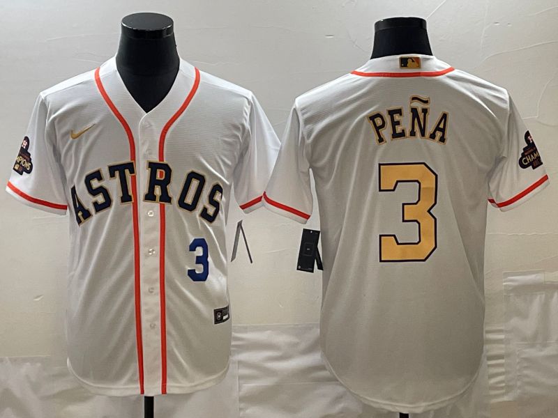 Men Houston Astros #3 Pena White Gold Game 2025 Nike MLB Jersey style 1->houston astros->MLB Jersey